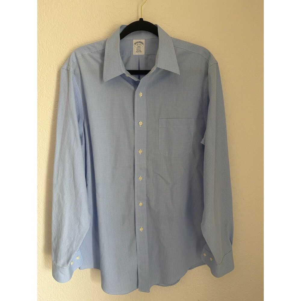 Brooks Brothers Men's Large Blue Gingham Regent Fit Non-Iron Button Down Shirt